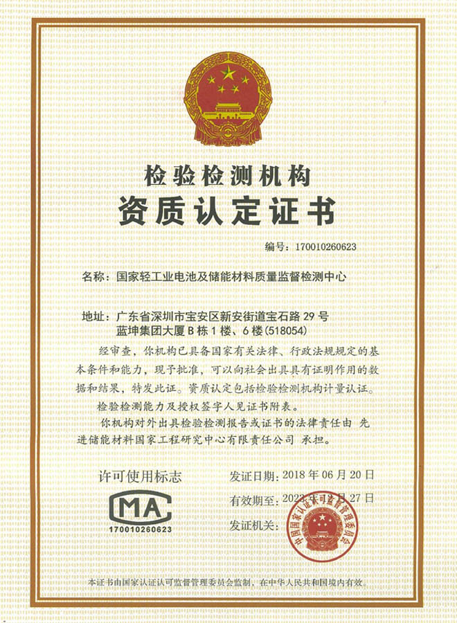 CMA qualification certificate